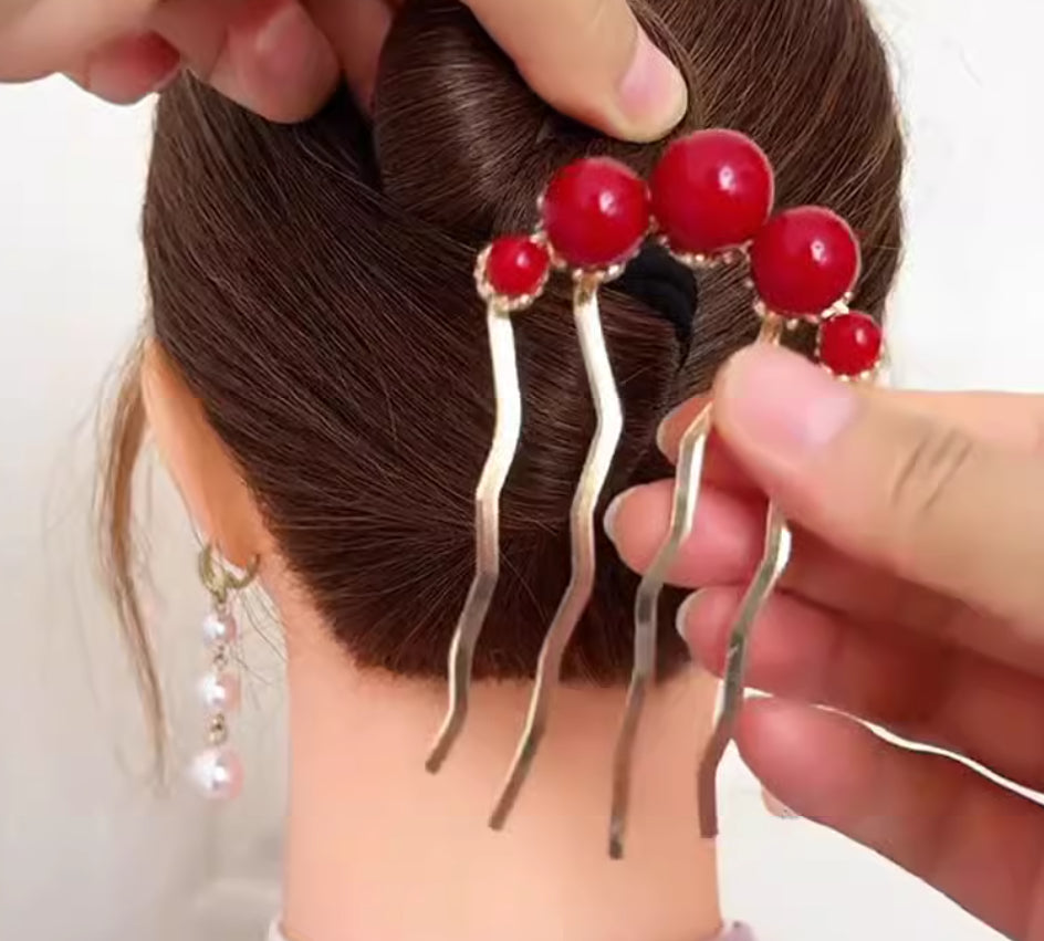 Red Antique Style Hairpin with U-Shaped Tool
