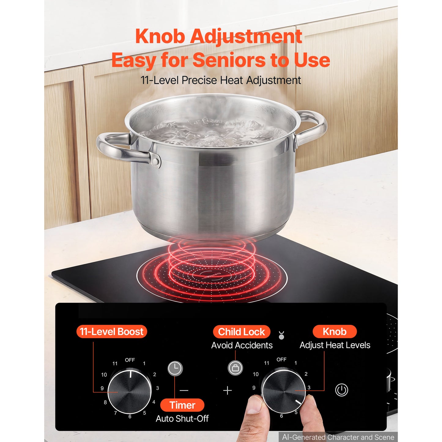 12-Inch 2 Burner Induction Cooktop with 11 Power Levels, Child Lock and Ceramic Glass