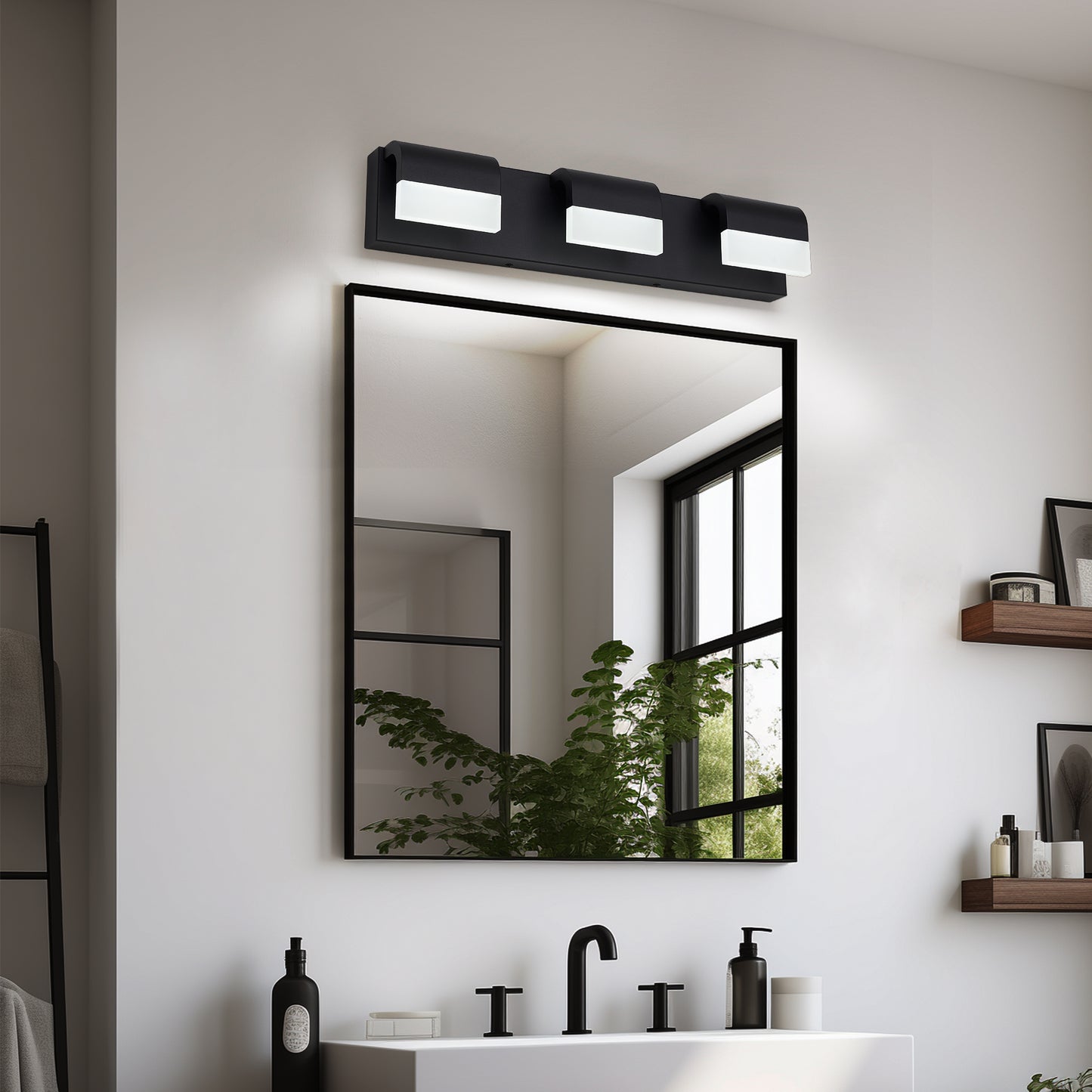 Dimmable LED Vanity Light Fixture - Matt Black 3 Lights