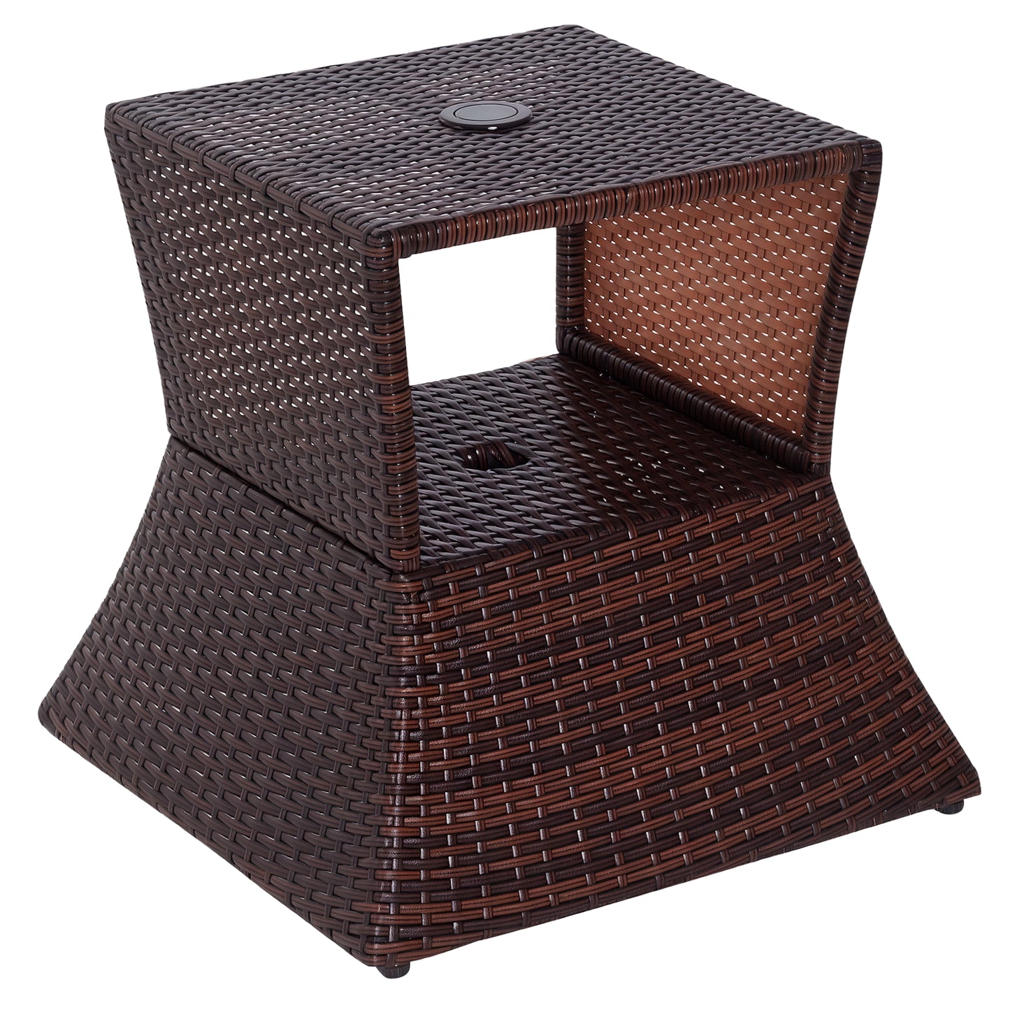 Outdoor Rattan Wicker Side Table with Umbrella Hole - Brown
