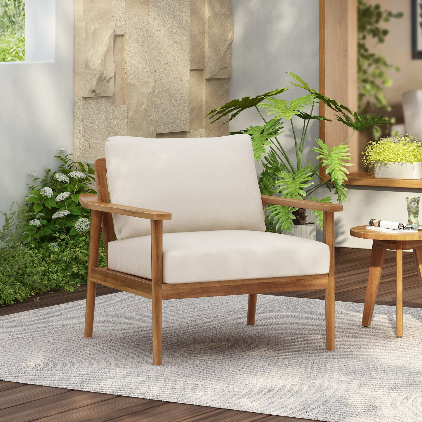 30.5 Mid-Century Modern Outdoor Lounge Chair With Cushions -Stylish