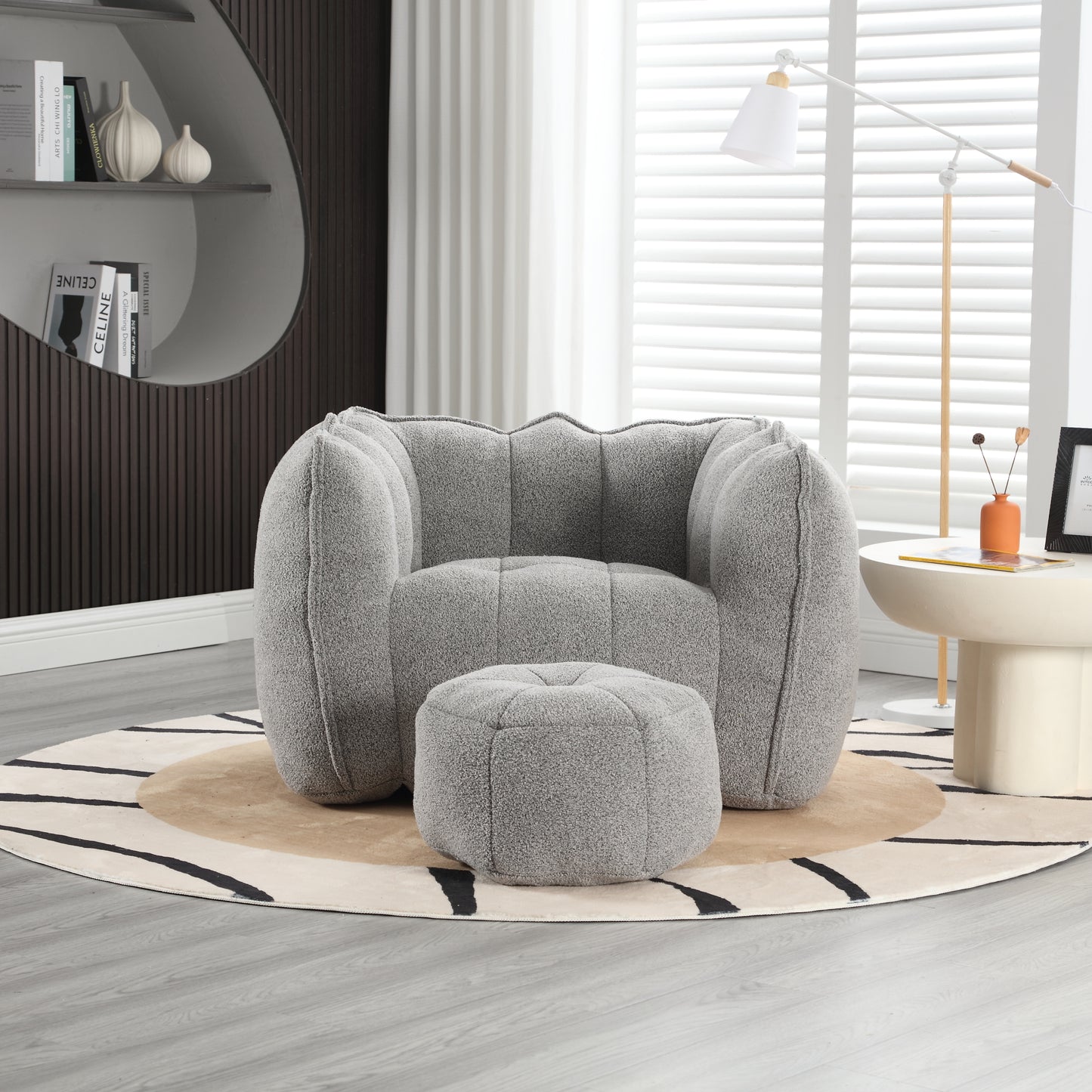 Soft Chenille Bean Bag Chair with Foam - Grey