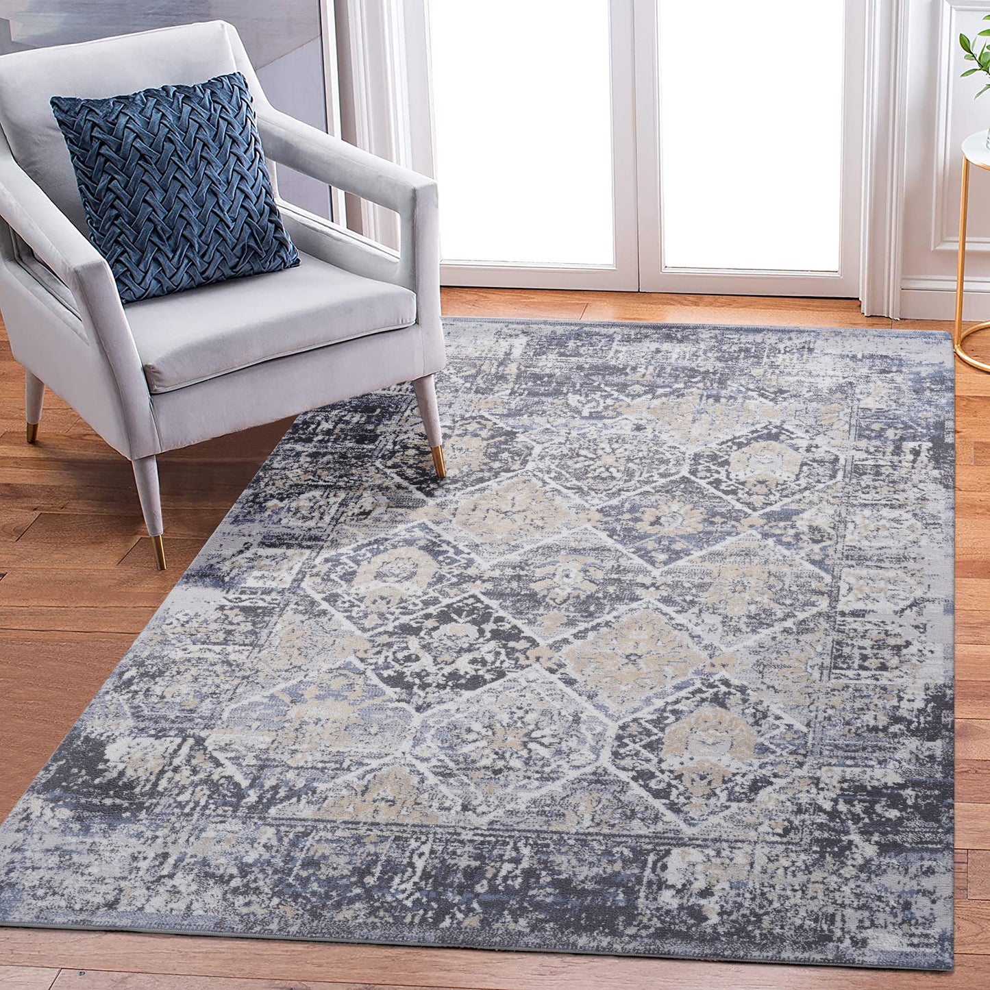 PAYAS 8X10 Grey Blue Traditional Area Rug