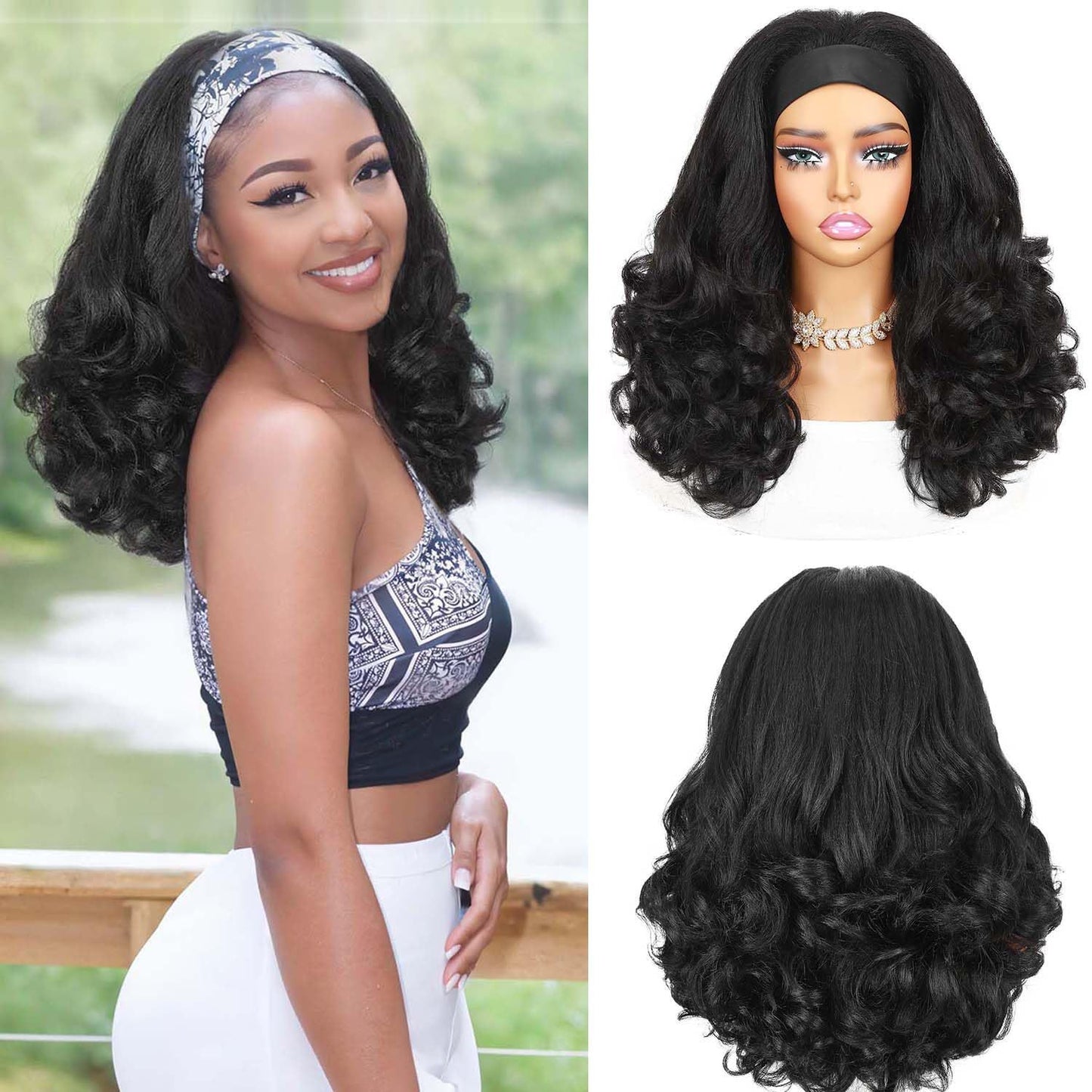 Natural Fluffy Small Curl Headband Wig for Women - Synthetic, All Sizes & Colors