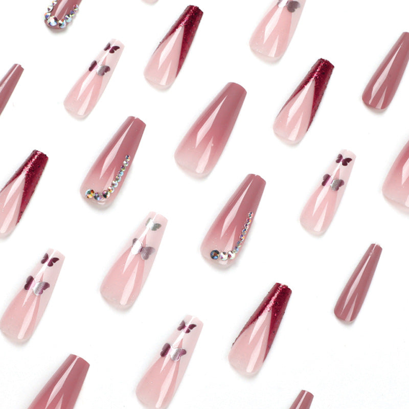 Butterfly Rhinestone Nail Art Kit - 24 Tips + Glue