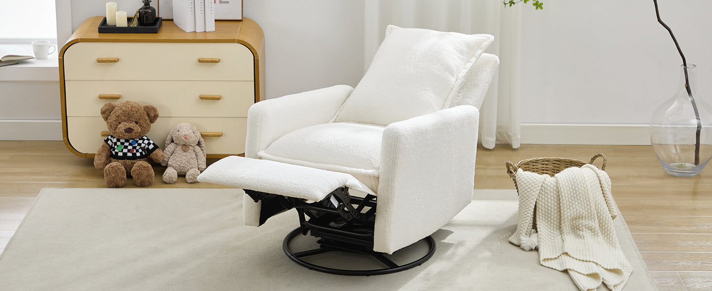 Swivel Rocker Recliner Chair - Teddy Fleece in White