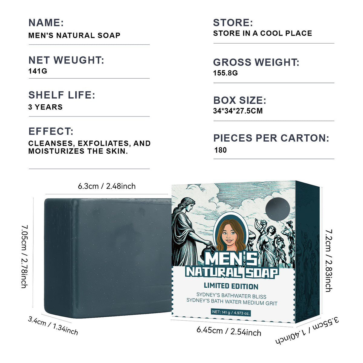 Men's Natural Bar Soap with Fragrance 141g Face & Body Wash