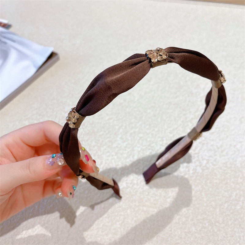 Luxury Silk Hairband with Rhinestones & Bow Knot - Handmade Women’s Accessory