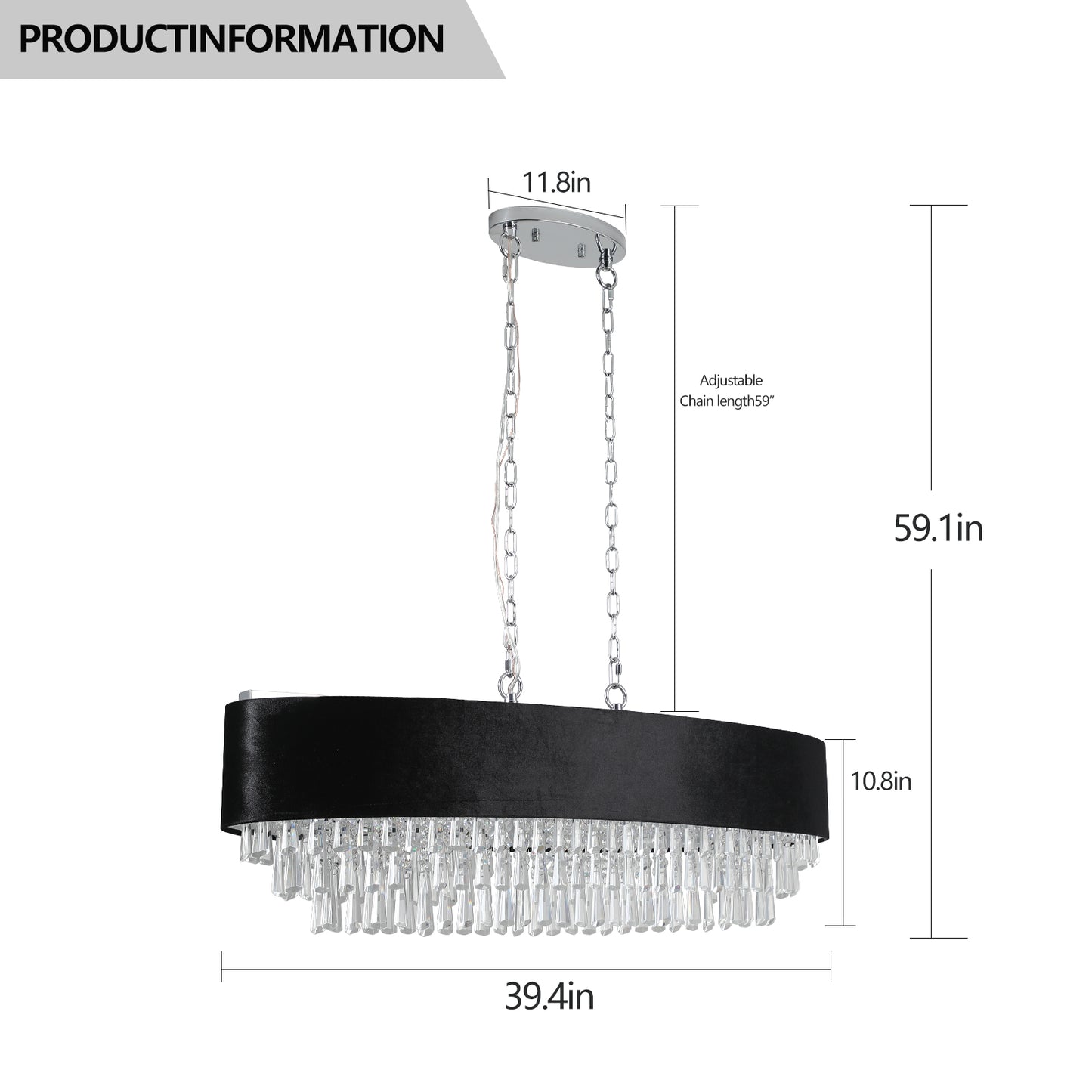 39in Crystal Chandelier with Adjustable Height, 8-Light G9 Base