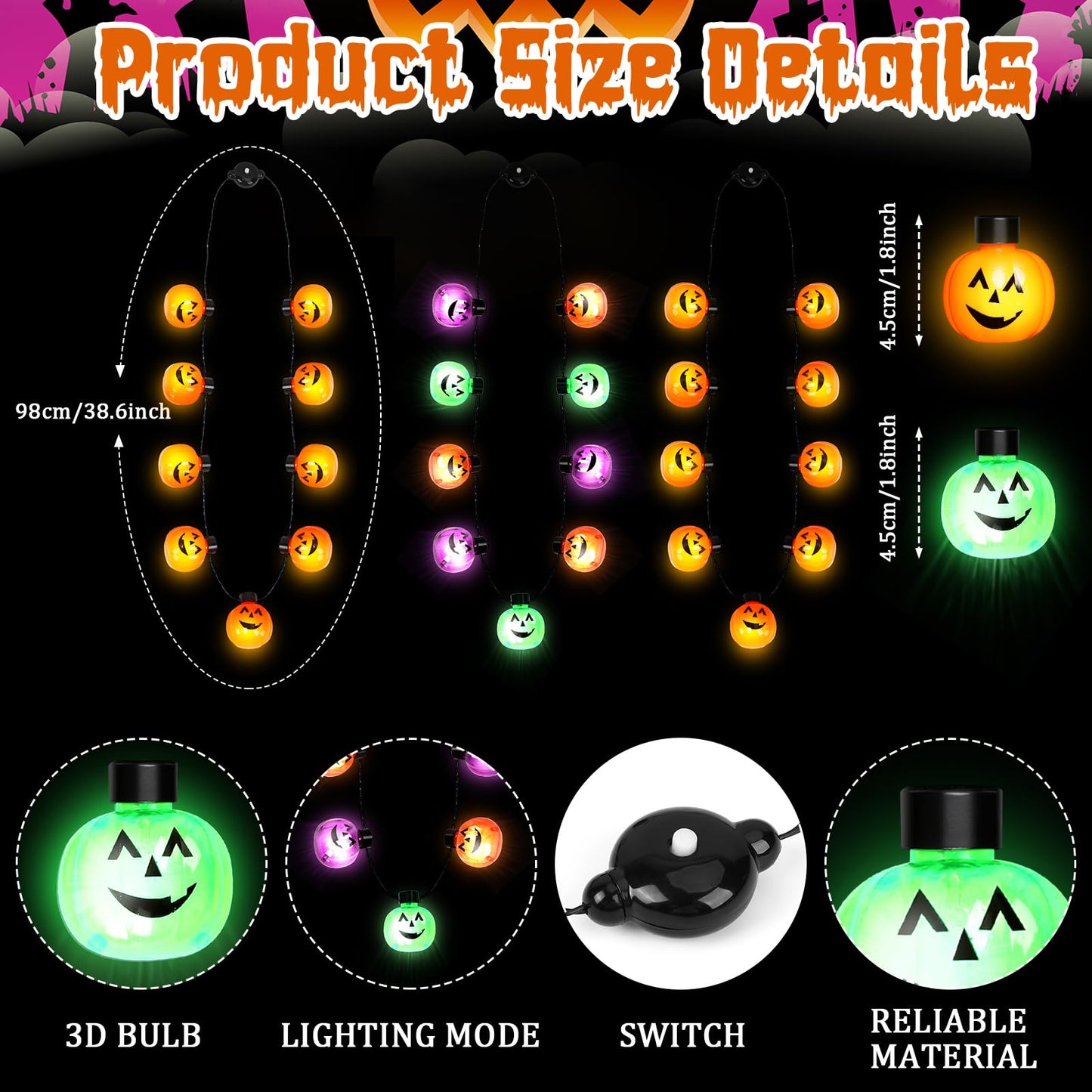 3PCS Light Up Pumpkin Necklaces - Halloween Party Accessories