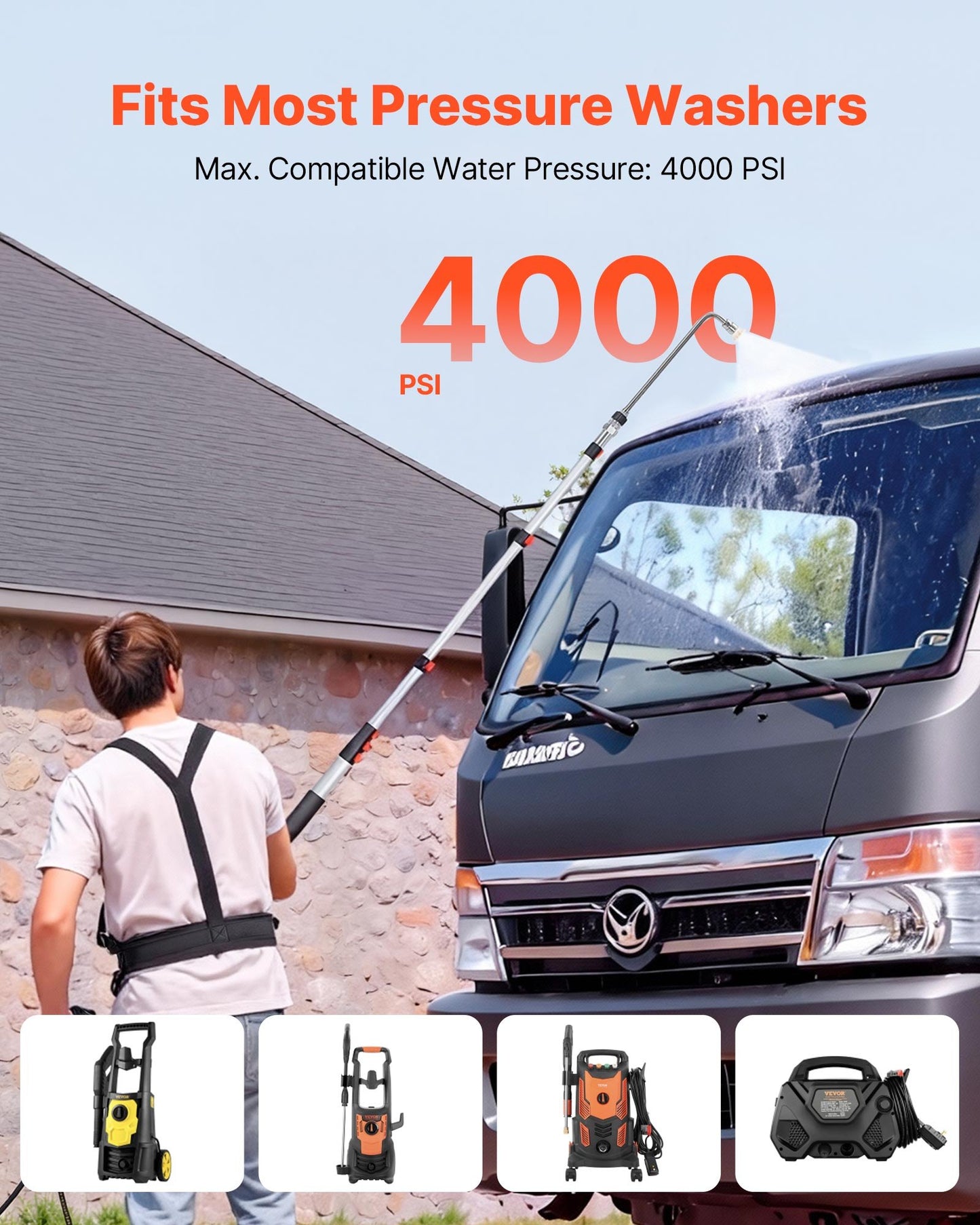 25 Ft Pressure Washer Extension Wand Kit with Nozzles & Hose, High-Pressure Cleaning Tool