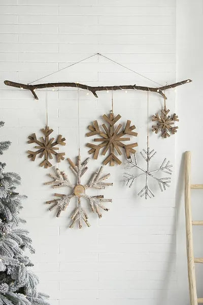 Large Fir Wood Snowflake Ornaments - Set of 2 for Holiday Decor