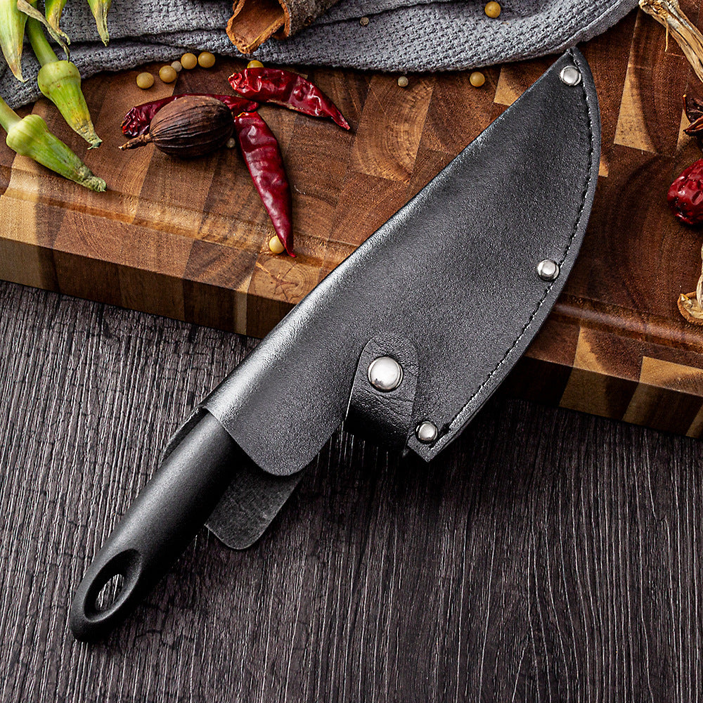Bone Pick Knife with Stainless Steel Blade and Leather Holster - Black