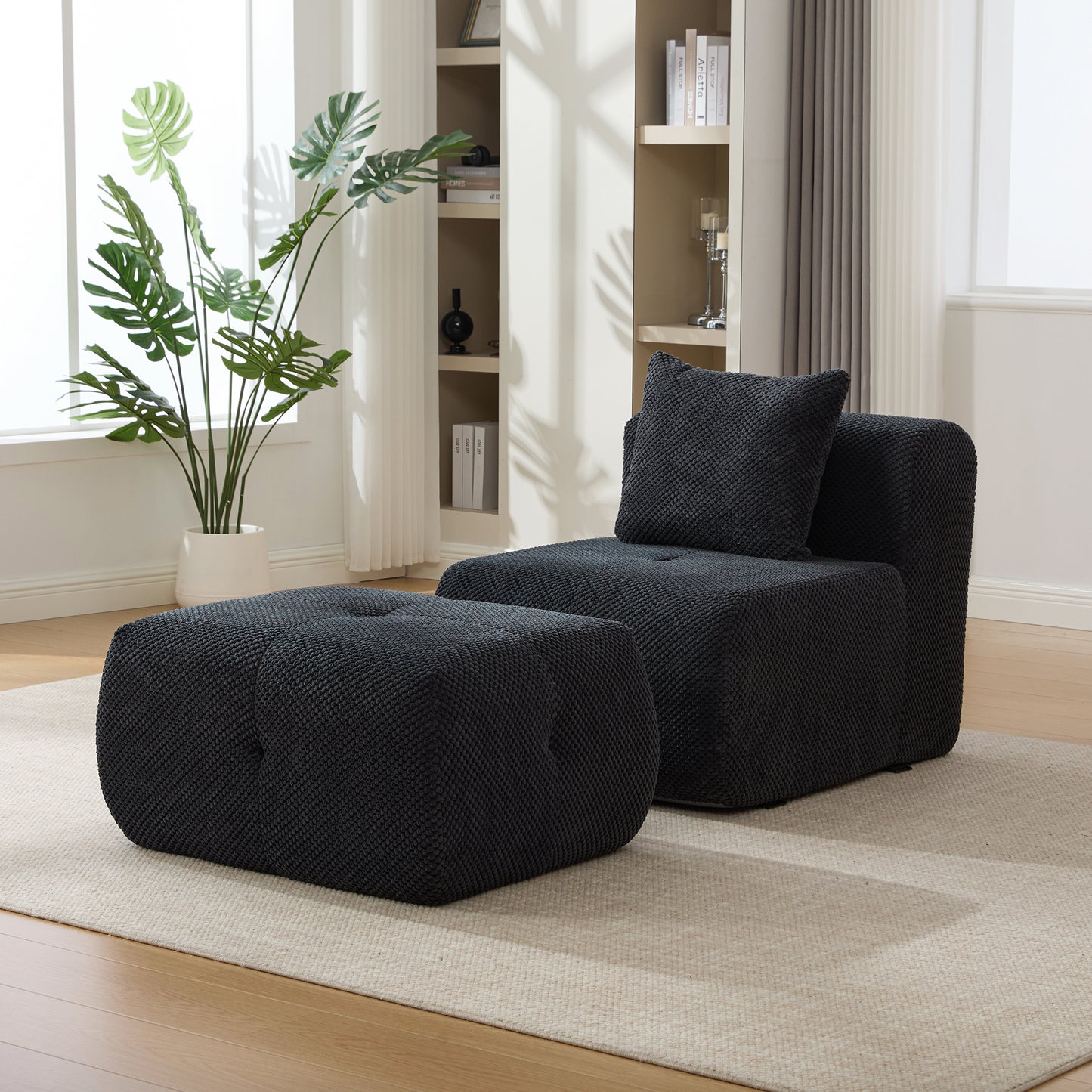31" Modular Cloud Armless Accent Chair with Ottoman Set - Charcoal