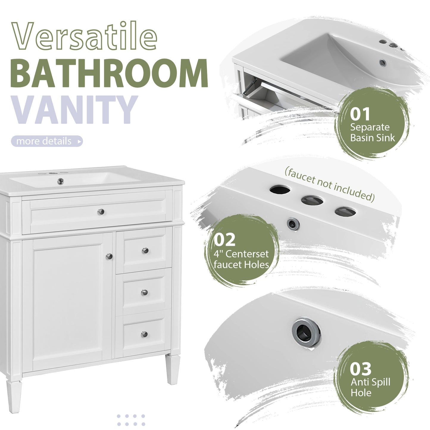 30'' Modern Bathroom Vanity with Sink & Mirror Cabinet - White