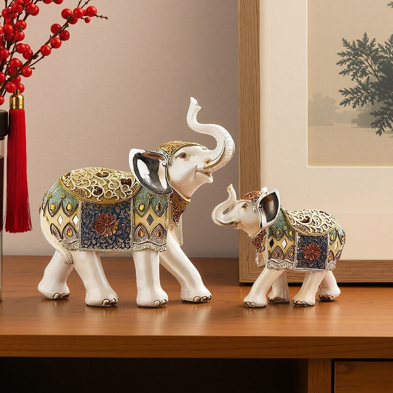 Elephant Desktop Ornament Set for Living Room Decor - Resin Art Piece
