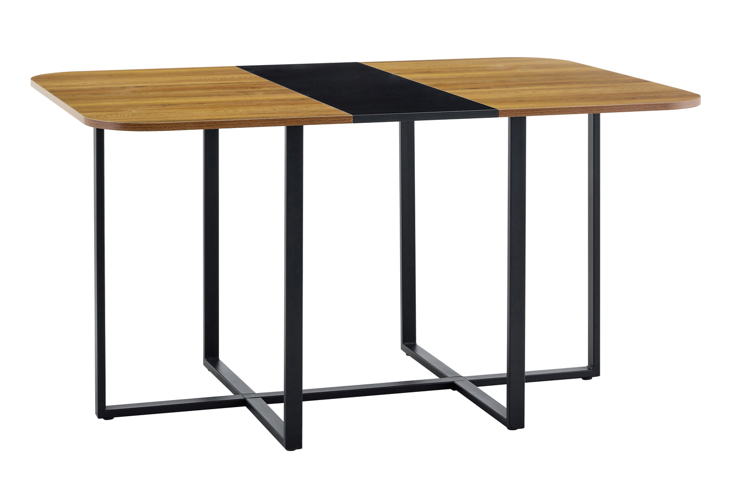 Two-Tone MDF Dining Table in Black & Natural Wood - 60.2x39.3 Inches