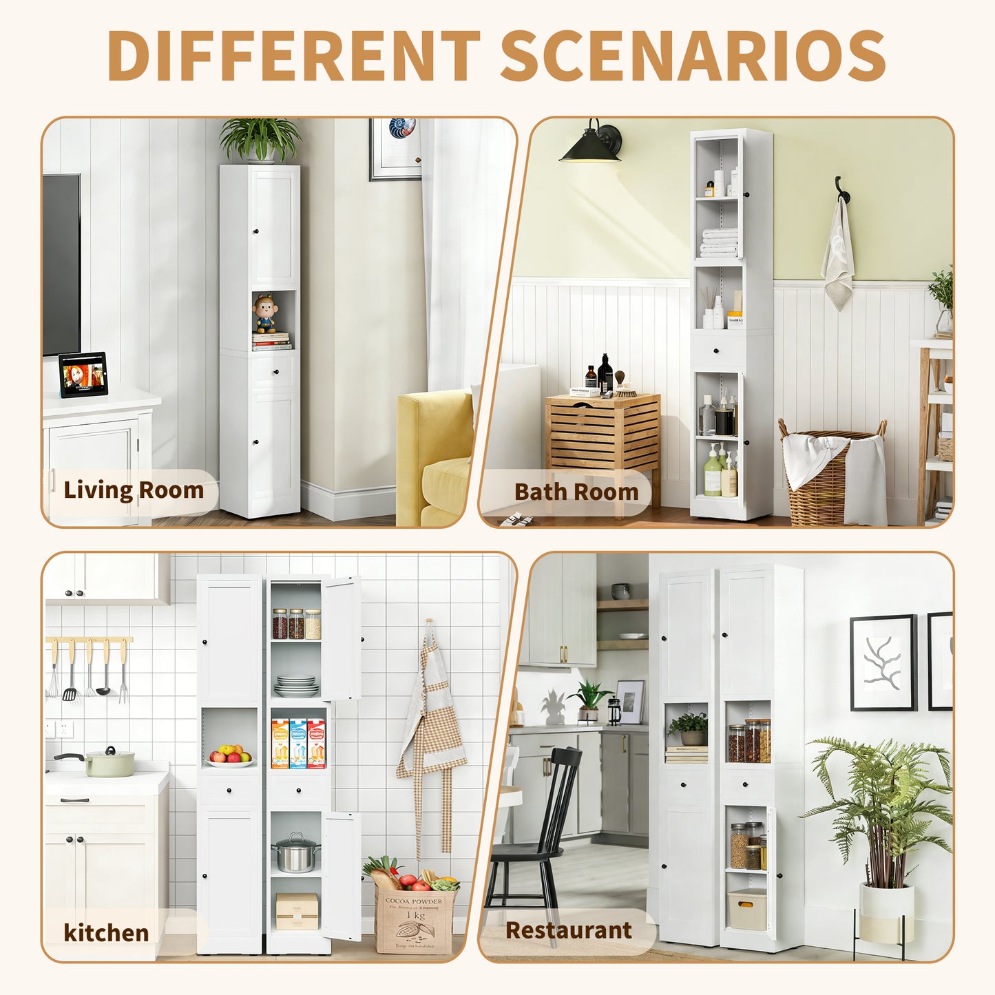 71 Inch Tall Bathroom Storage Cabinet, 5-Tier Narrow Metal Cabinet
