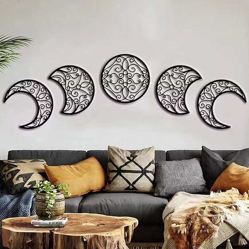 Crescent Moon Wall Art Set of 5 - Wrought Iron Decor