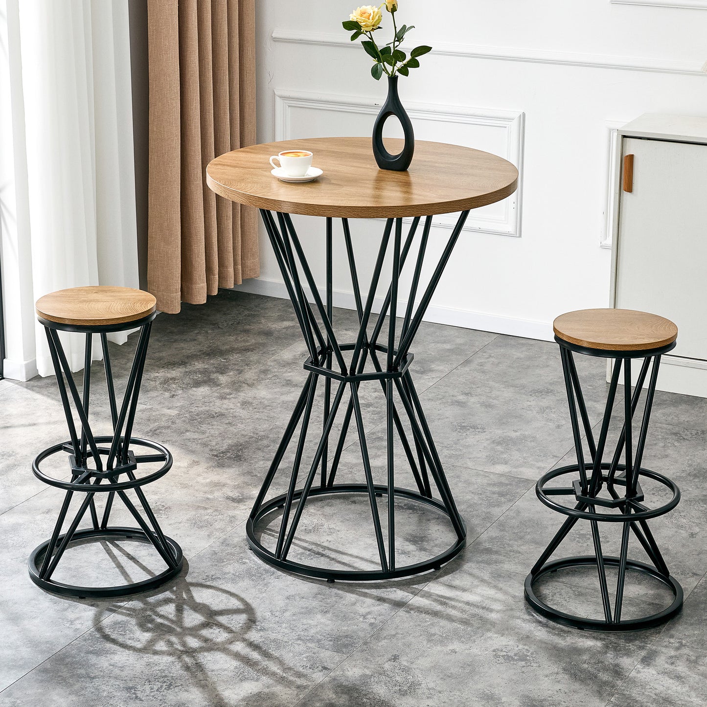 Single Package Bar, Table, Chair Set.31.5-inch Wood Grain MDF