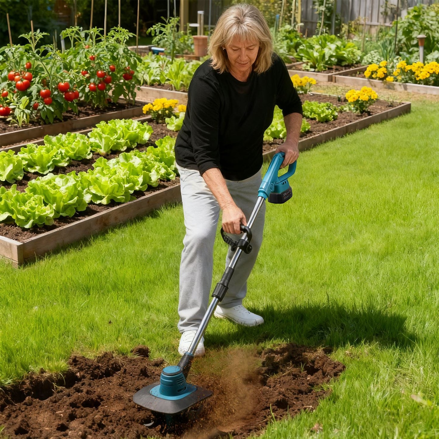 Cordless 800W Garden Tiller Cultivator with 3.0Ah Battery for Soil & Weeding