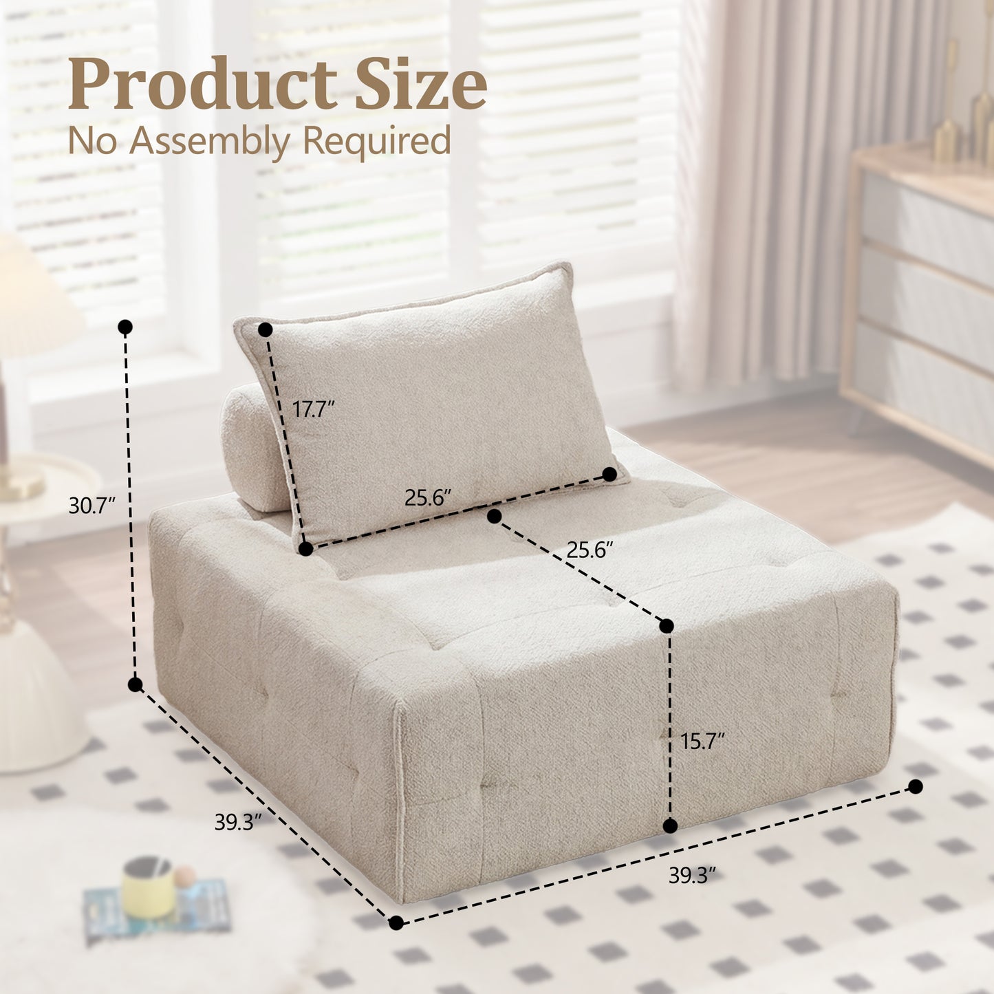 Modular Sectional Sofa with Adjustable Backrest - Beige