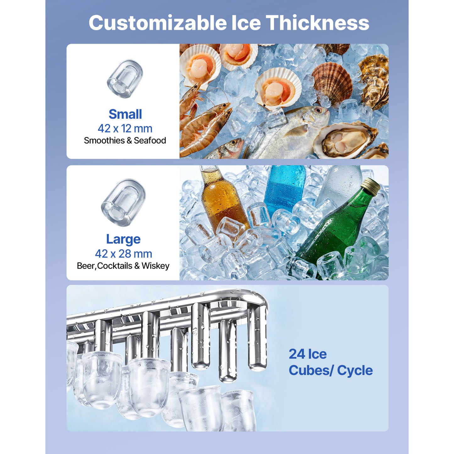 Commercial Ice Maker Machine 100Lbs/24h Stainless Steel Built-in & Freestanding