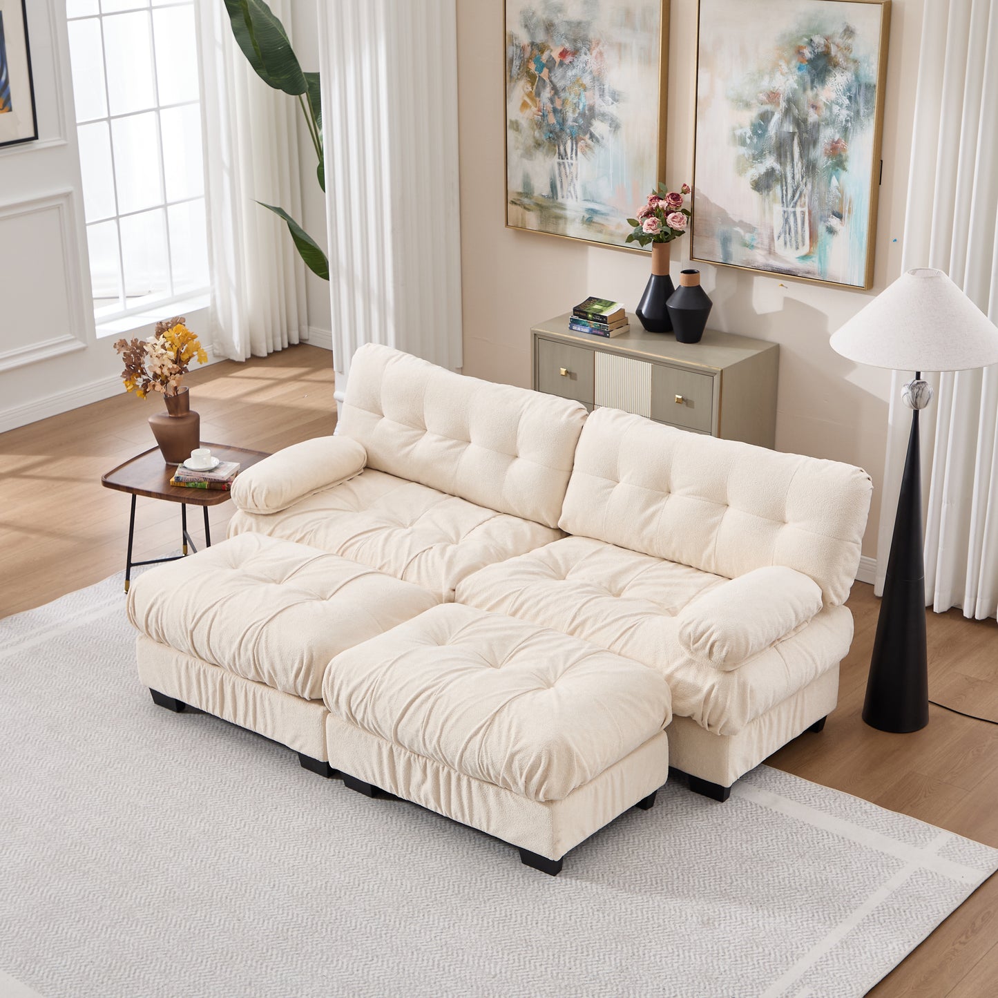 U Shaped Modular Sectional Sofa with Ottoman - Beige