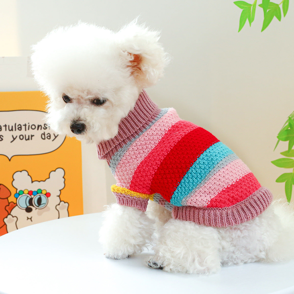 Colorful Pet Sweater with Stripes - Comfortable Acrylic Pet Clothing