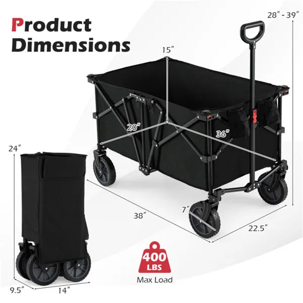Black 400 Lbs Heavy-Duty Collapsible Wagon Cart With All-Terrain