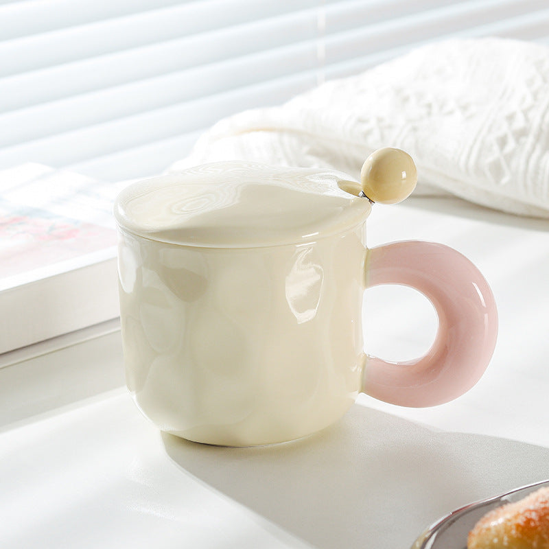 Cute Cartoon Ceramic Mug with Lid and Spoon - Multiple Colors & 500ml