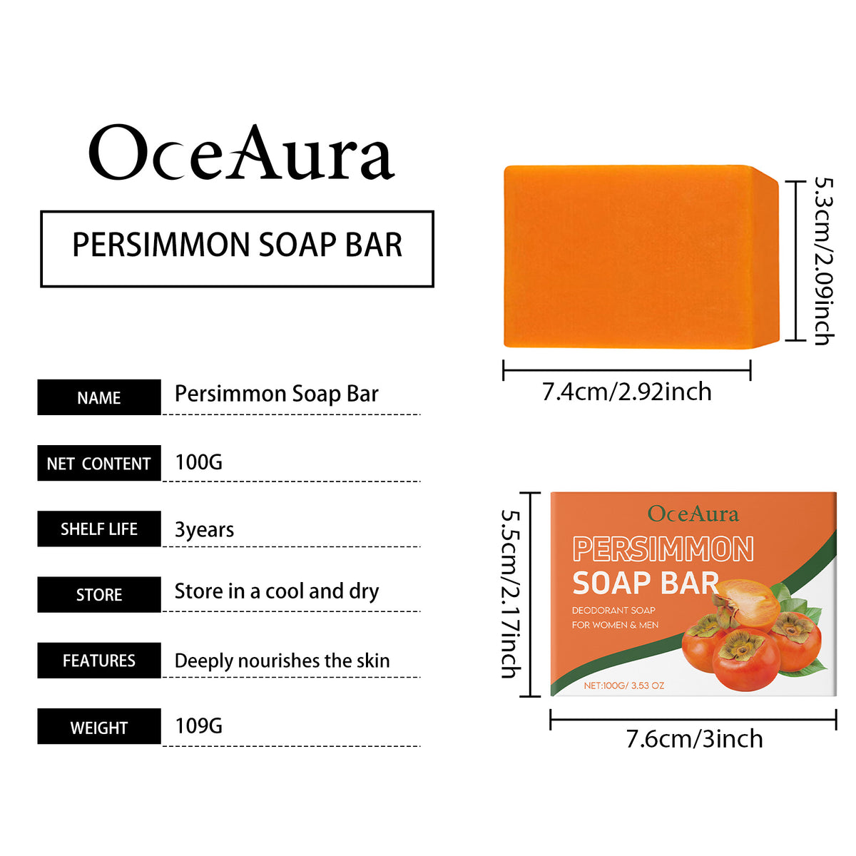 Persimmon Bath Soap - Exfoliating & Moisturizing 100g