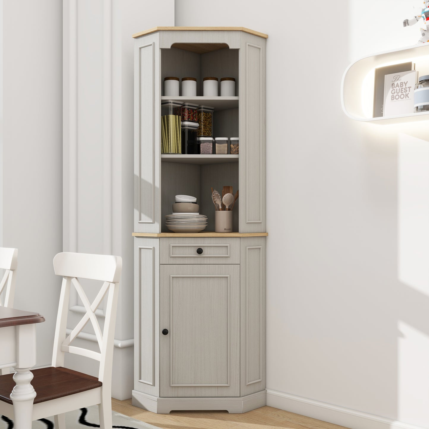 68 Tall Corner Cabinet, Freestanding Storage Cabinet With 1 Door,