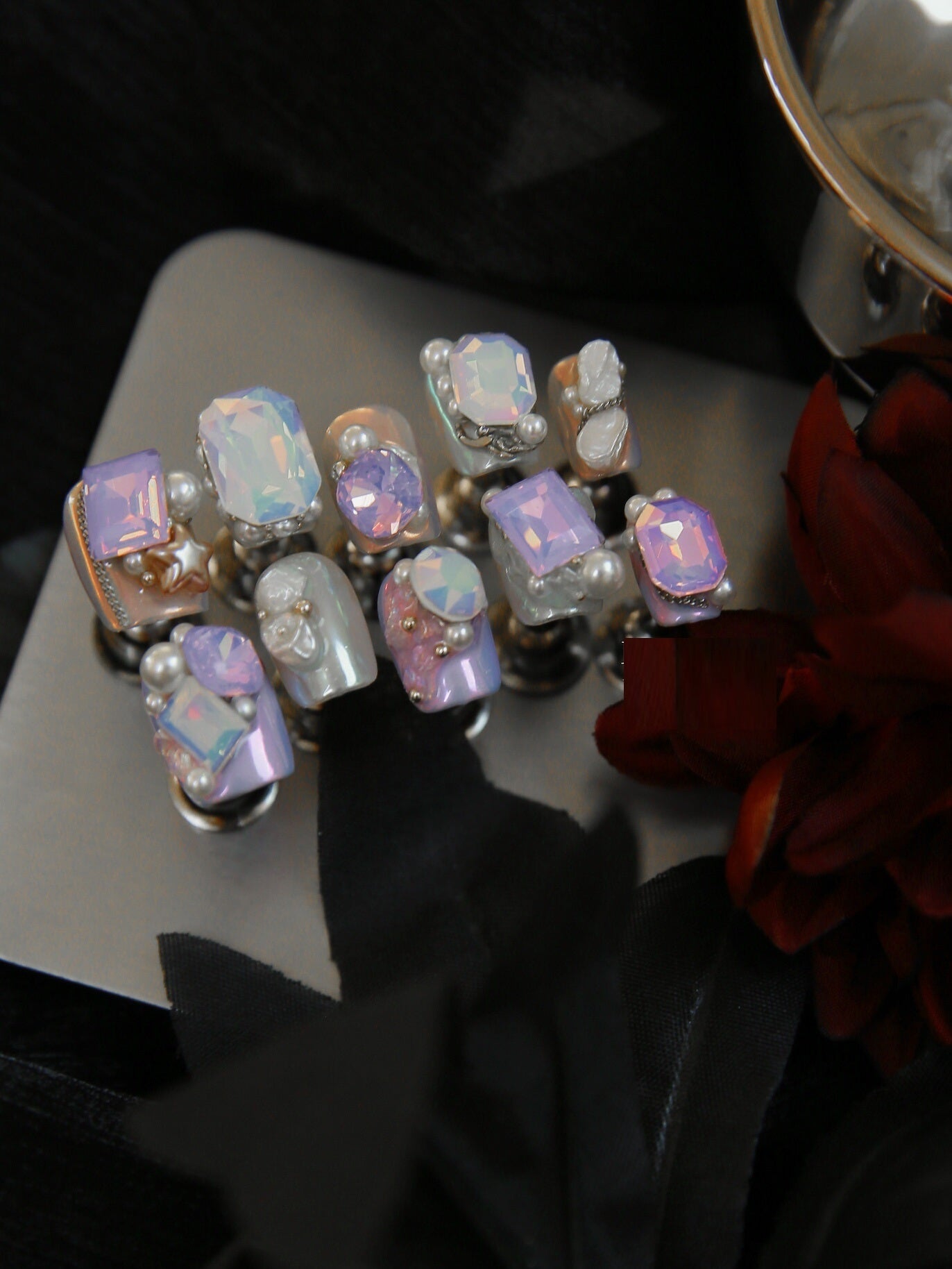 Nail Art Kit with Fairy Crown Design and Tourmaline Gem for Manicure - Multiple Sizes