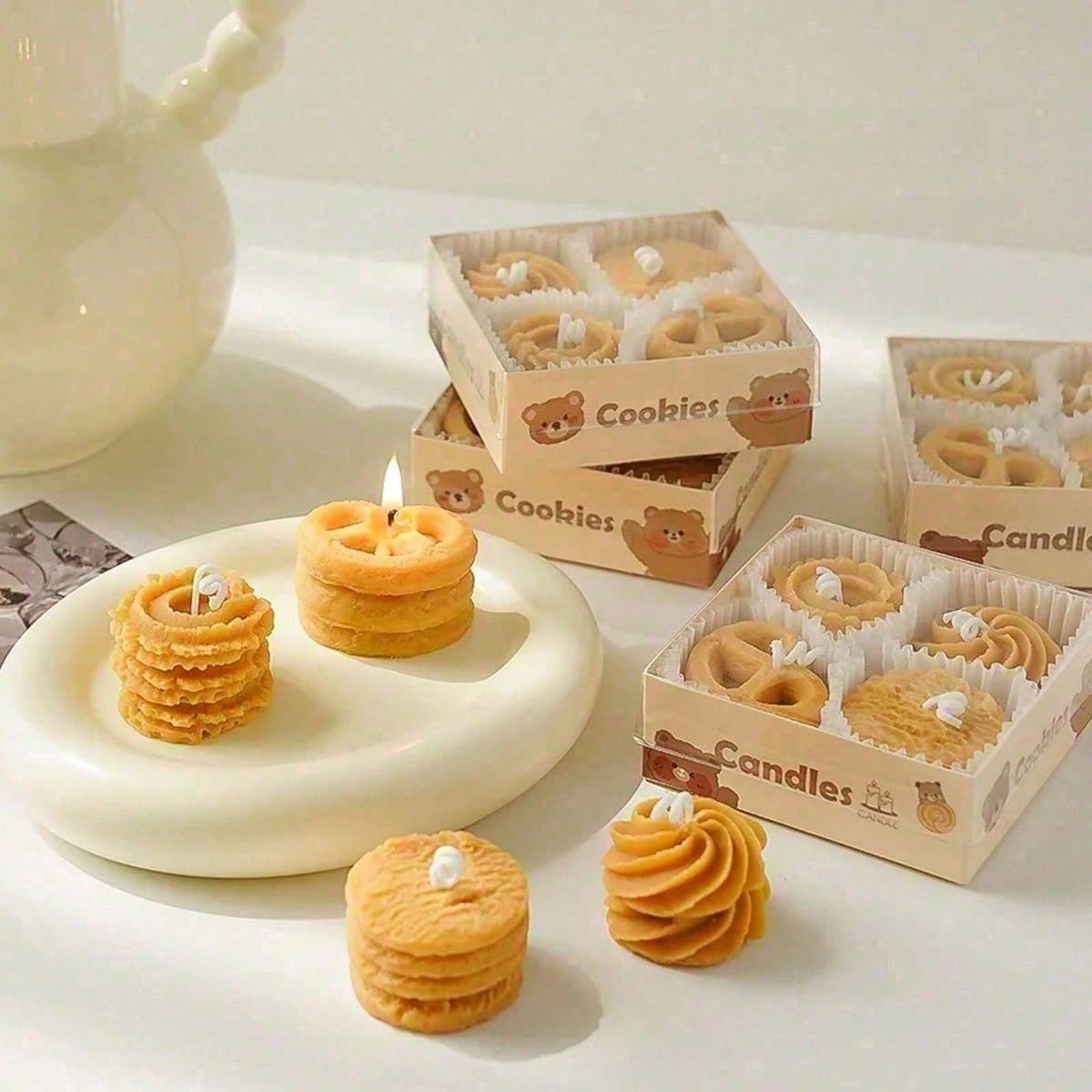 Cookie Shape Scented Candle Set - 4PCS Coffee Milk Aroma