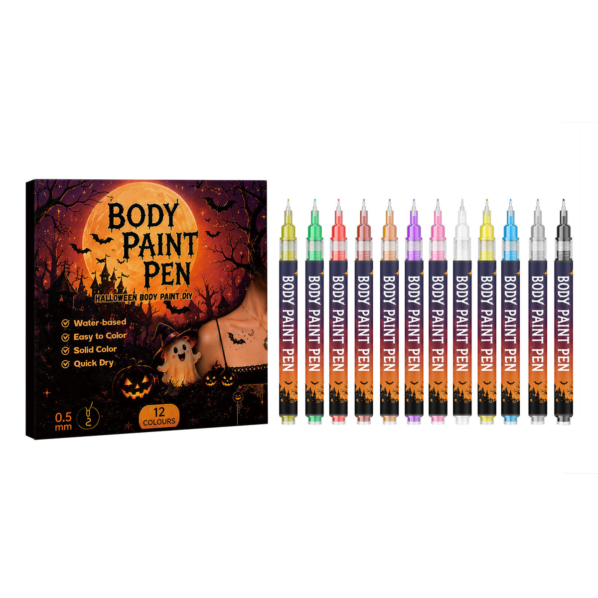 12-Color Body Painting Pen Set for Face & Body Art - Creative Makeup Tool