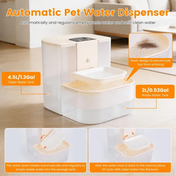 Automatic Pet Water Dispenser with Dual Tank 4.5L Water Fountain for Pets