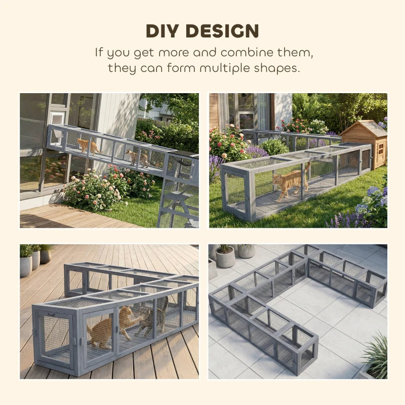 Wooden Cat Run with Weather Protection, Indoor & Outdoor Cat Shelter - Dark Gray