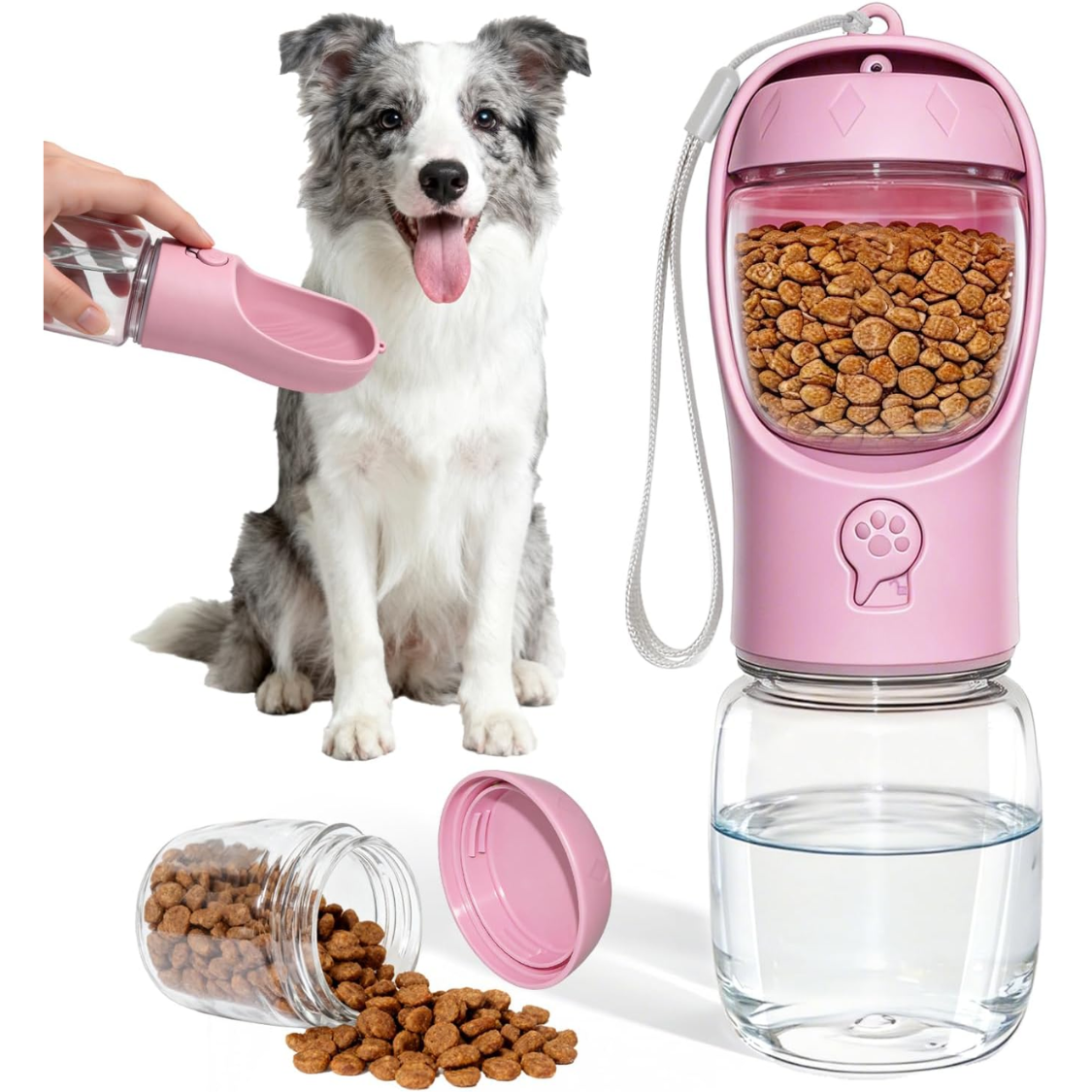 Portable Dog Water Bottle with Food Container - 12oz Leak-Proof Pet Dispenser for Travel and Outdoors