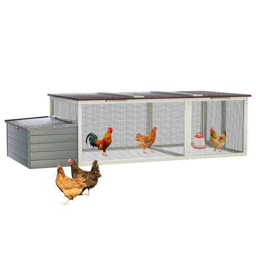 Large Wooden Chicken Coop with Run and Weatherproof Roof - Gray