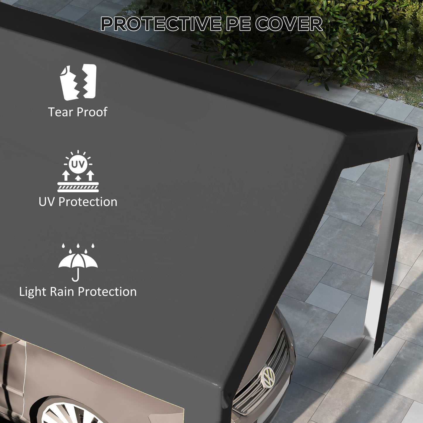 10x20ft UV Resistant Carport Canopy Replacement Cover - Dark Gray