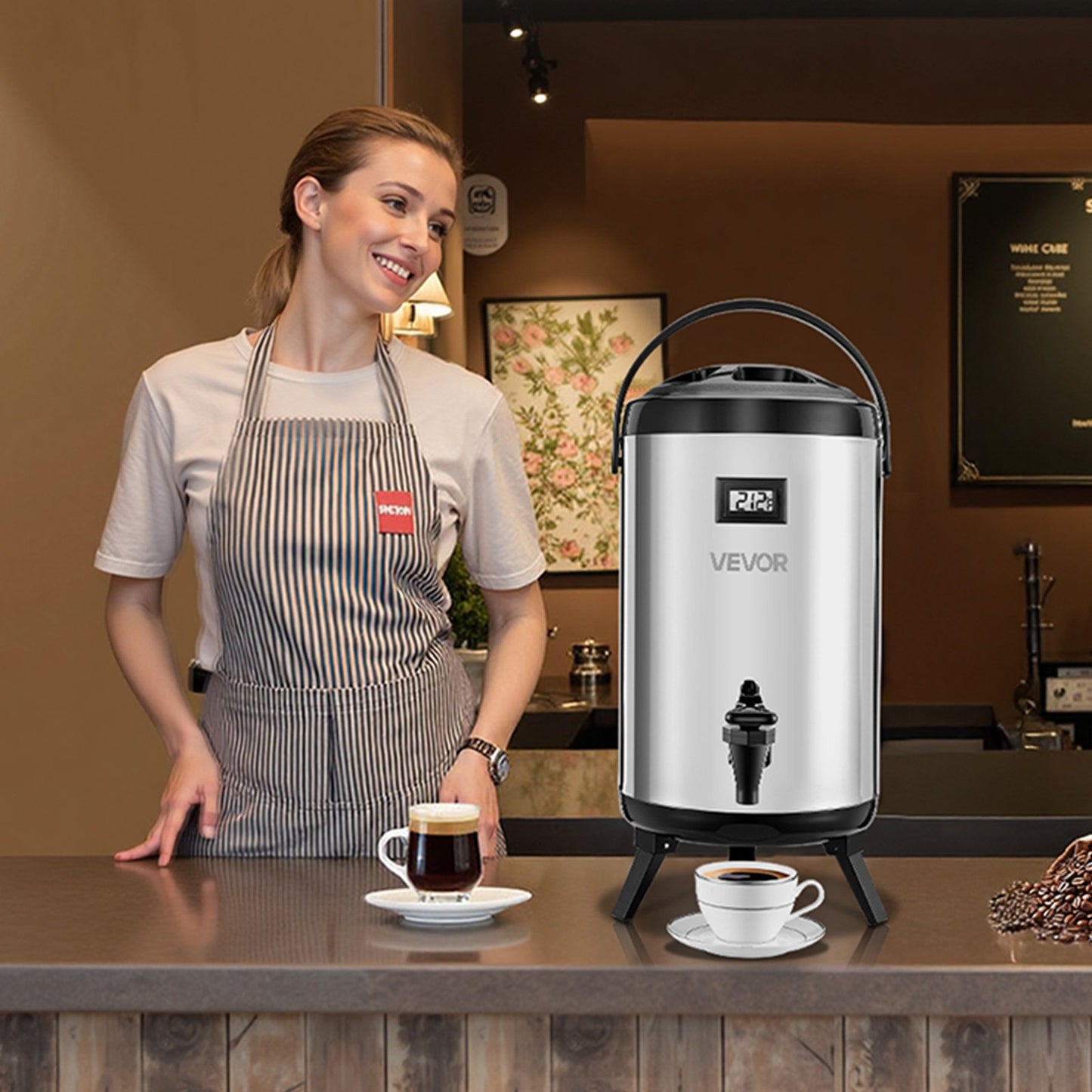 2 Gal Insulated Beverage Dispenser - Stainless Steel with Temperature Display
