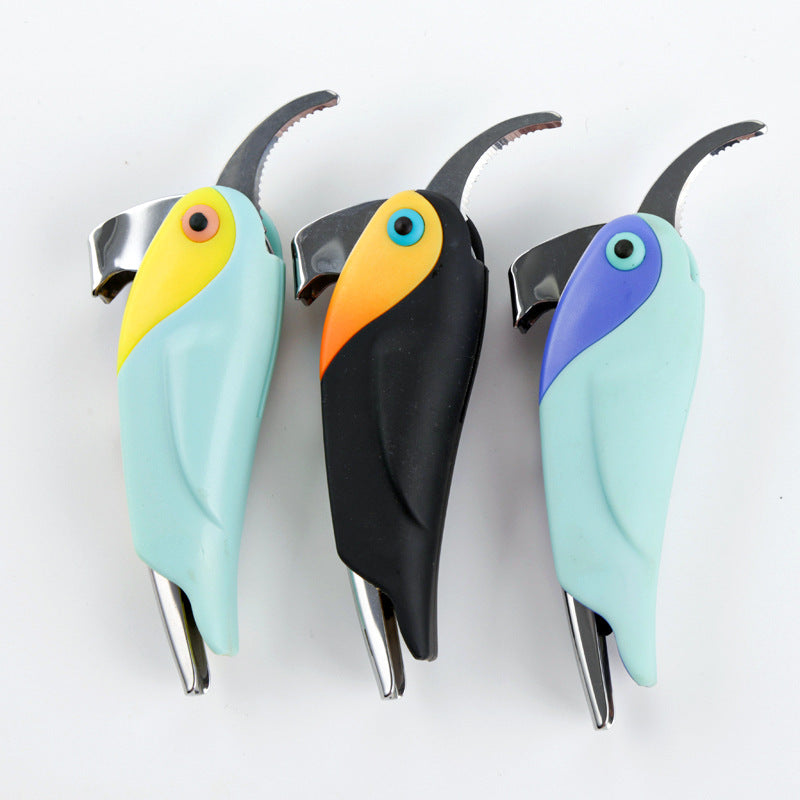 Multi-Function Stainless Steel Wine & Beer Opener with Parrot-Shaped Handle