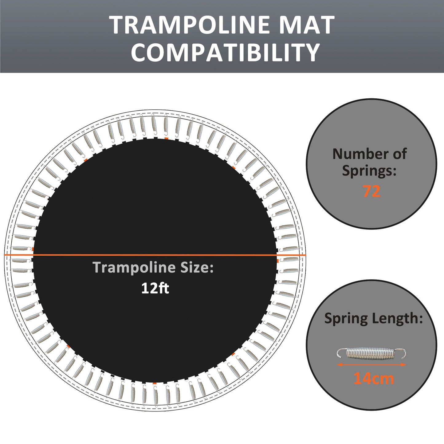 Trampoline Replacement Mat for 12' Frame - Black, 72 V-Rings