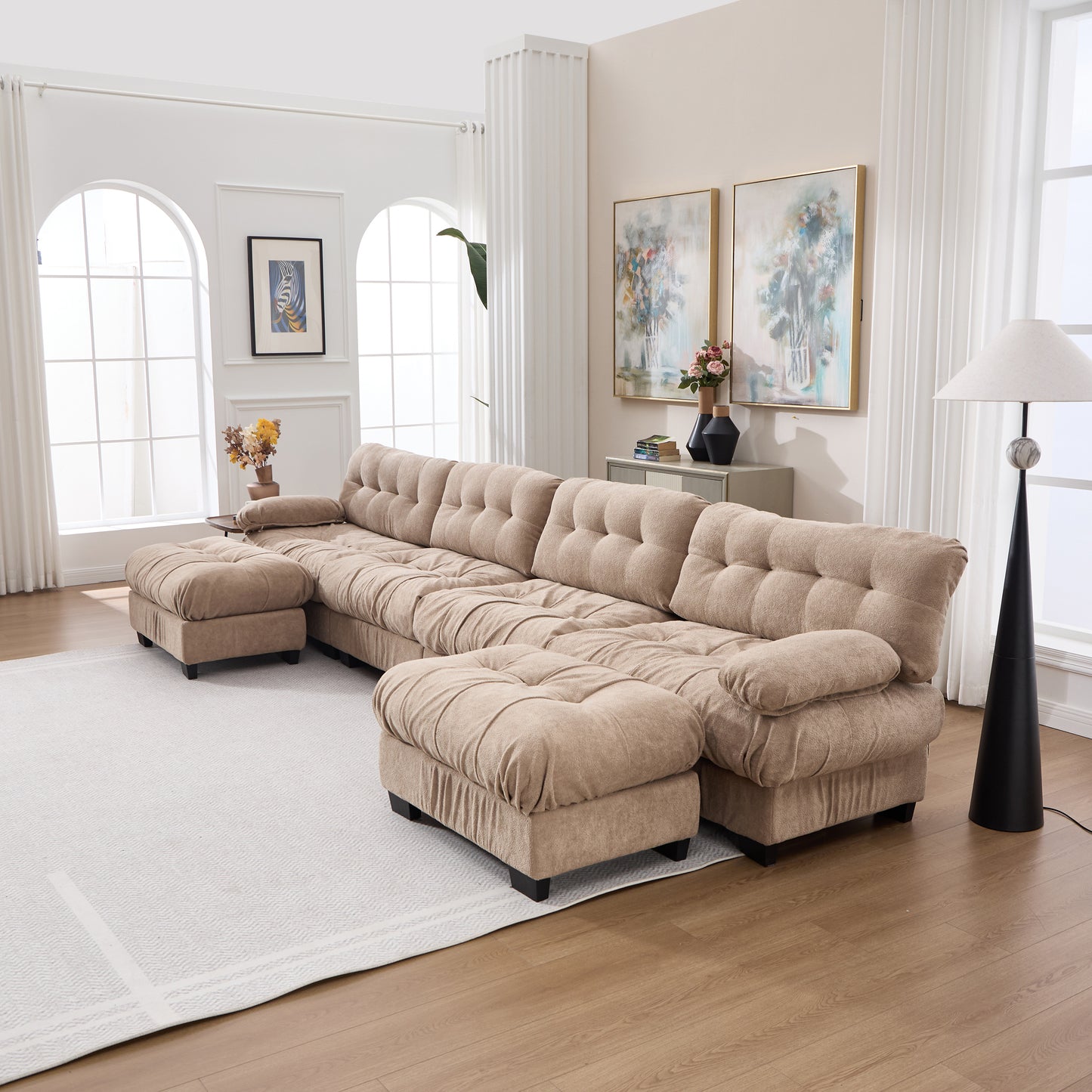 U Shaped Modular Sectional Sofa - Light Brown, Deep Seat Design