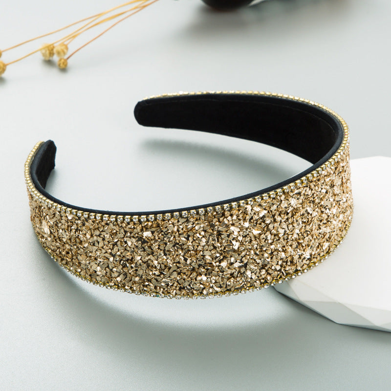 Elegant Rhinestone Wide-Brim Hair Band - Korean Style Hair Accessory