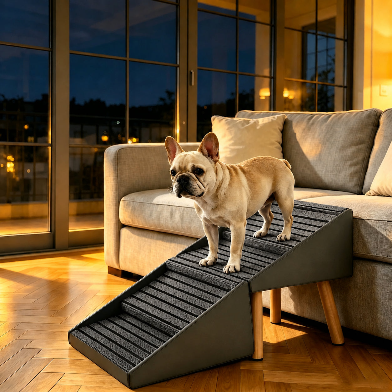Foldable Dog Steps for Bed and Couch - 4-Step Pet Ramp for Small Dogs, Grey