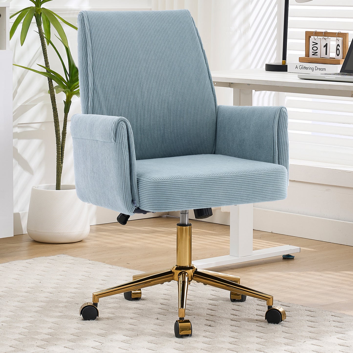 Ergonomic Mid-Back Office Chair - Striped Fabric, Blue