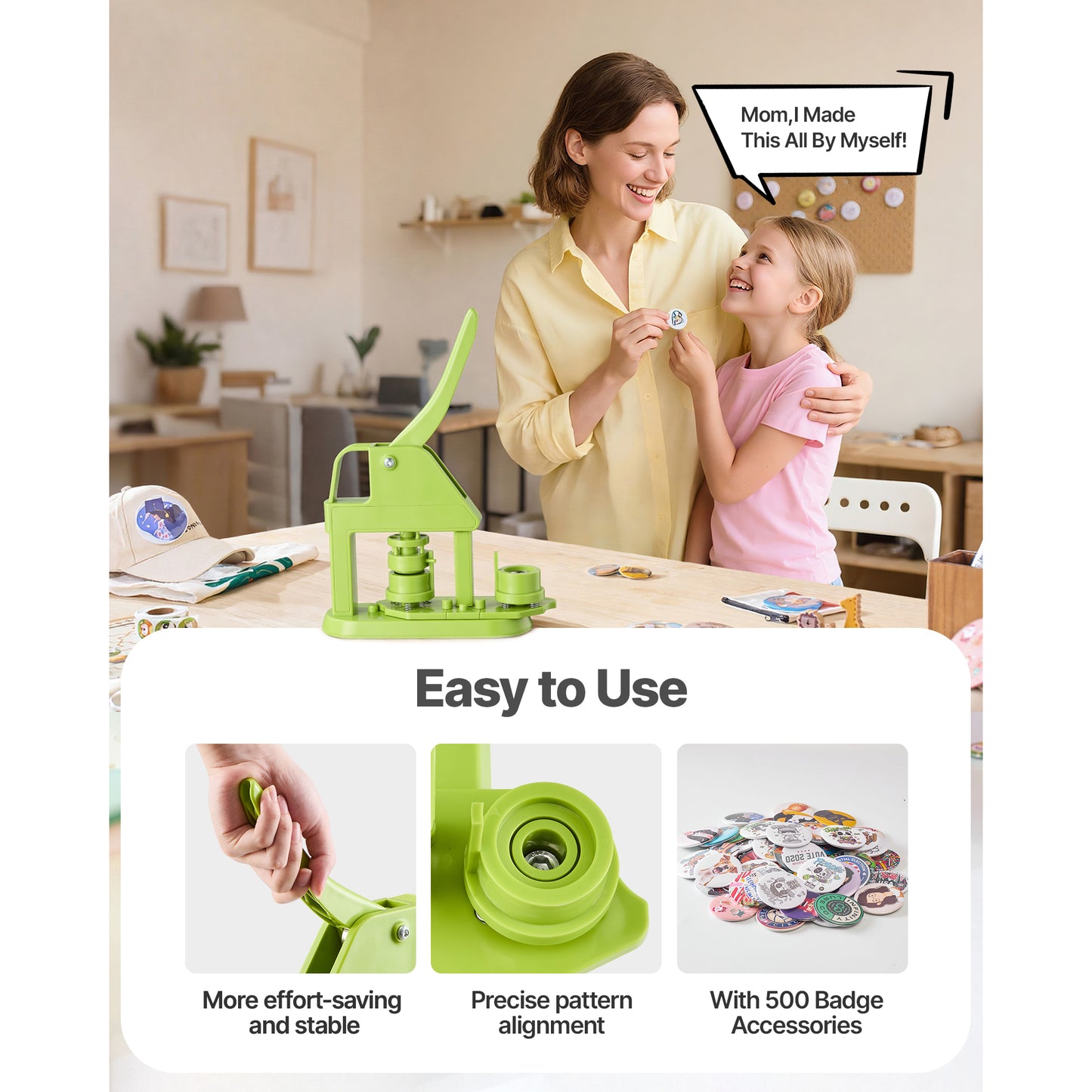 Button Maker Machine 0.98 Inch with 500 Button Parts, Circle Cutter & Hex Wrenches - DIY Badge & Pin Craft