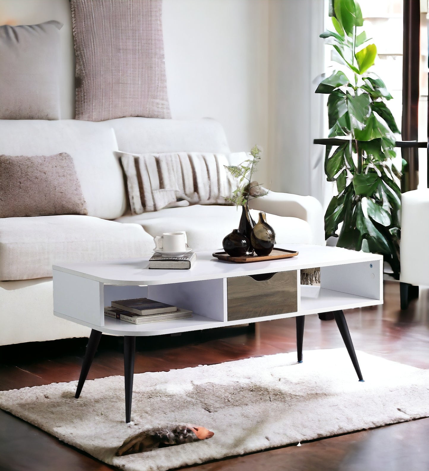 Halima Coffee Table - White & Black Finish with Storage